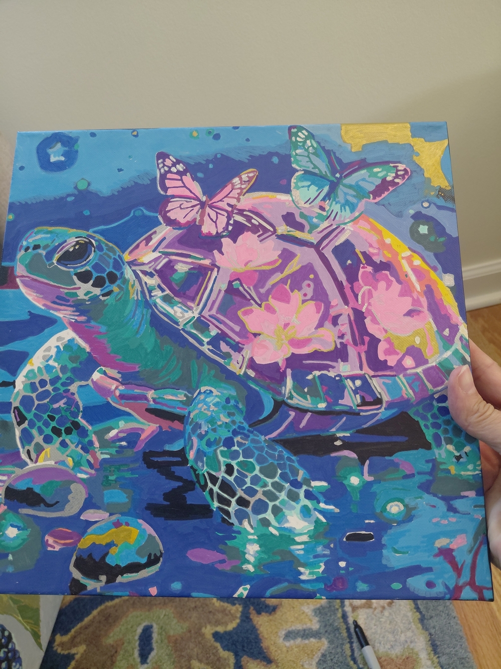 Vibrant Sea Turtle Canvas Wall Art - Multicolor Paint By Numbers
